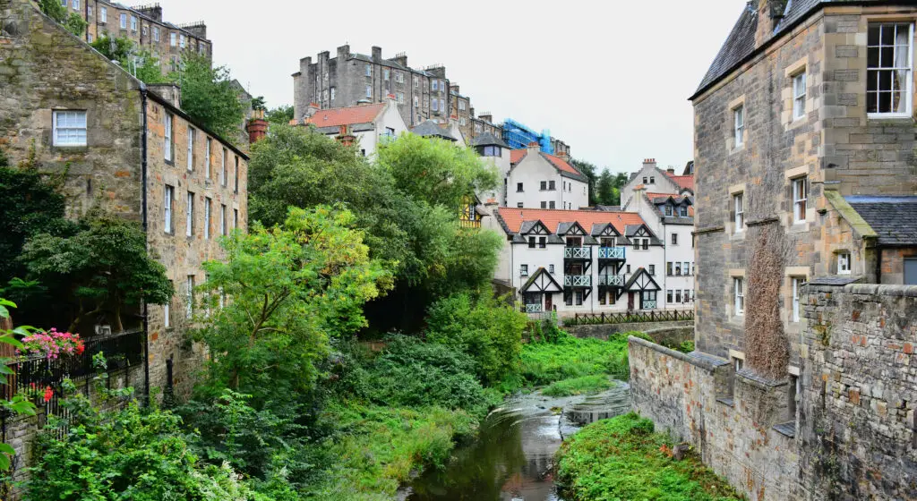 Water of Leith winding through Dean Village in Edinburgh